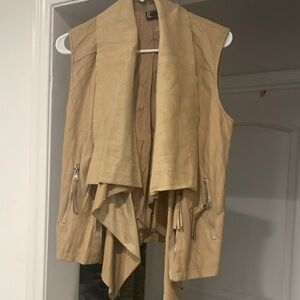 Women's Draped Faux-Leather Vest in Tan